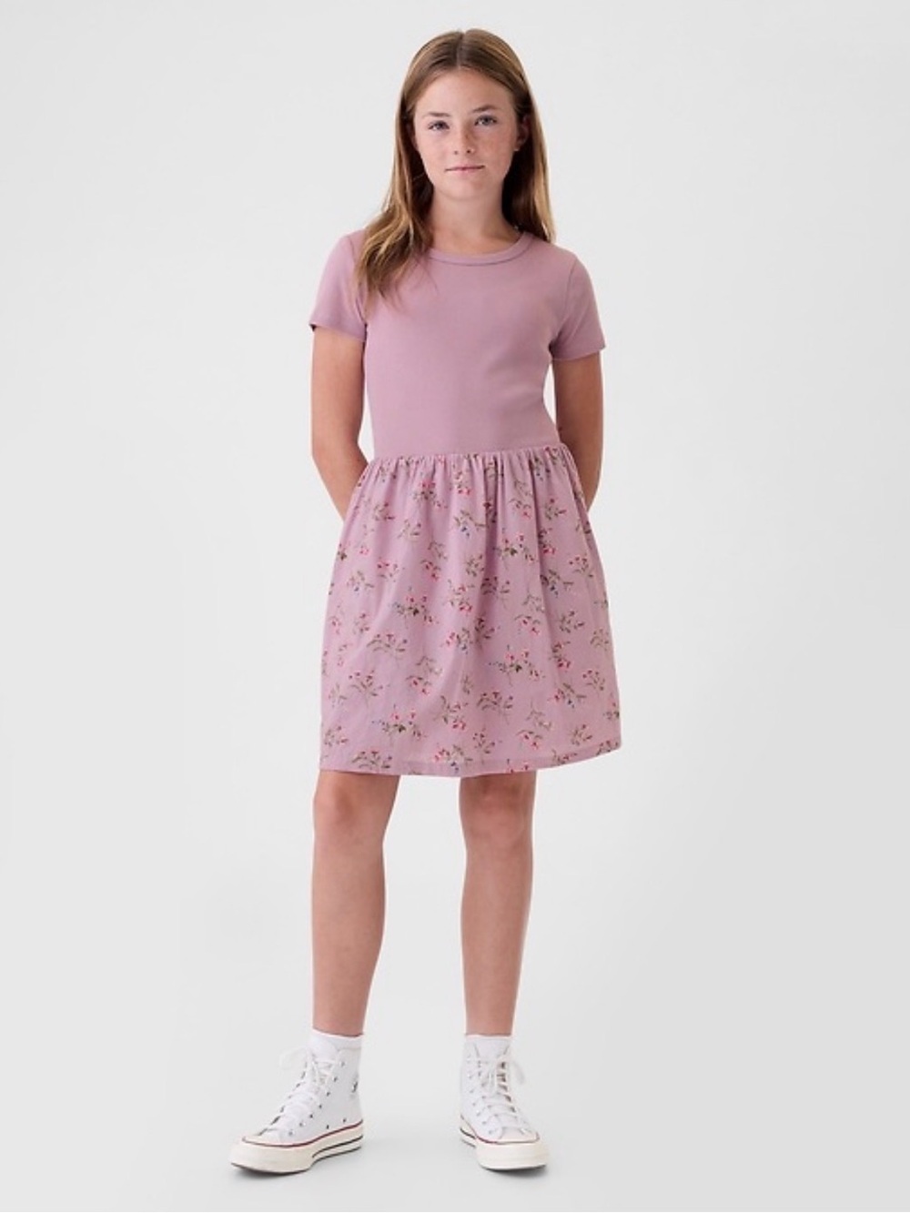 NWOT Gap Kids Purple Flowered Skater Dress